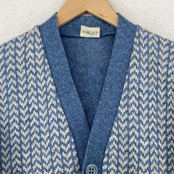 DACRON Sweater Womens M Cardigan Shetland Chevron Button Front Blue ENGLAND Vtg - Picture 3 of 11